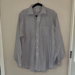 Men's Madison Brooks Brothers Button Down Dress Shirt | EUC | blue check | 16-35